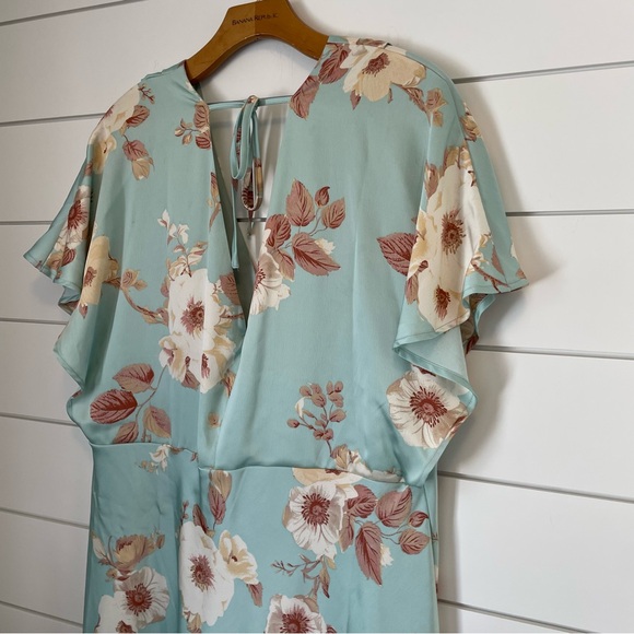 Floral double V-Neck Maxi Dress empire waist dolman cottagecore wedding satin - Picture 5 of 6